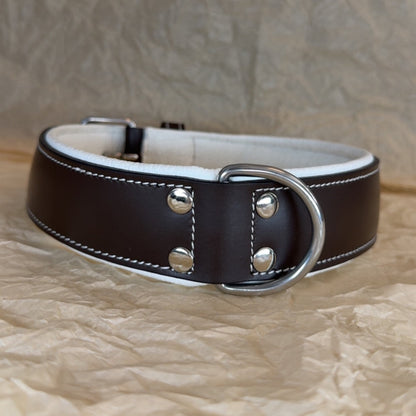 Læder halsbånd - Brun/hvid 2. sortering