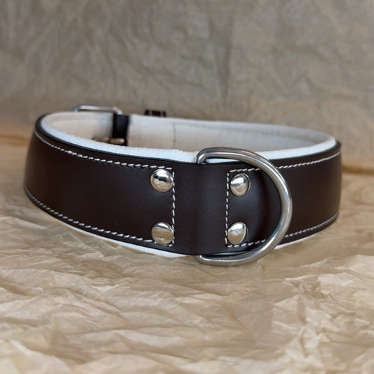 Læder halsbånd - Brun/hvid 2. sortering